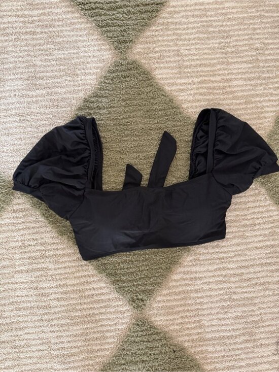 Other - Women’s Black Puff Sleeve Bikini Top with Tie Back